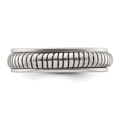 Sterling Silver Polished Oxidized Half Round Patterned Men's Ring