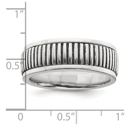 Sterling Silver Polished Oxidized Patterned Men's Ring