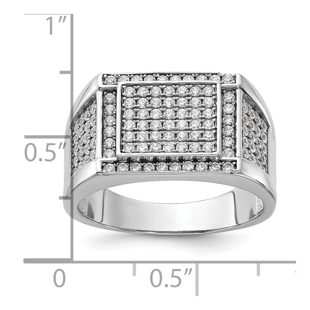 Sterling Silver Rhodium-plated CZ Signet Ring