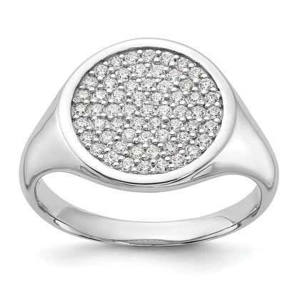 Sterling Silver Rhodium-plated Polished CZ Fashion Men's Ring