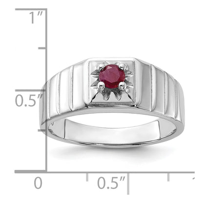 Sterling Silver Rhodium-plated African Ruby Men's Ring