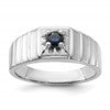 Sterling Silver Rhodium-plated Dark Blue Sapphire Men's Ring