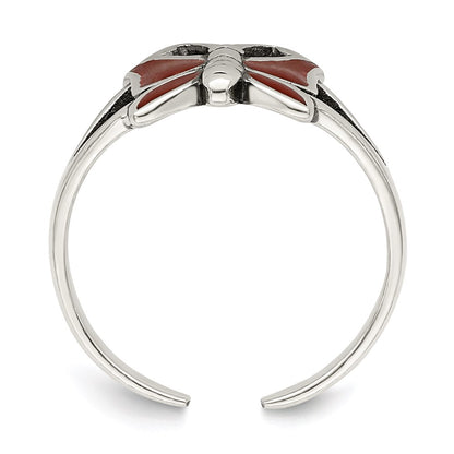 Sterling Silver Antiqued Red Enameled Butterfly Toe Ring