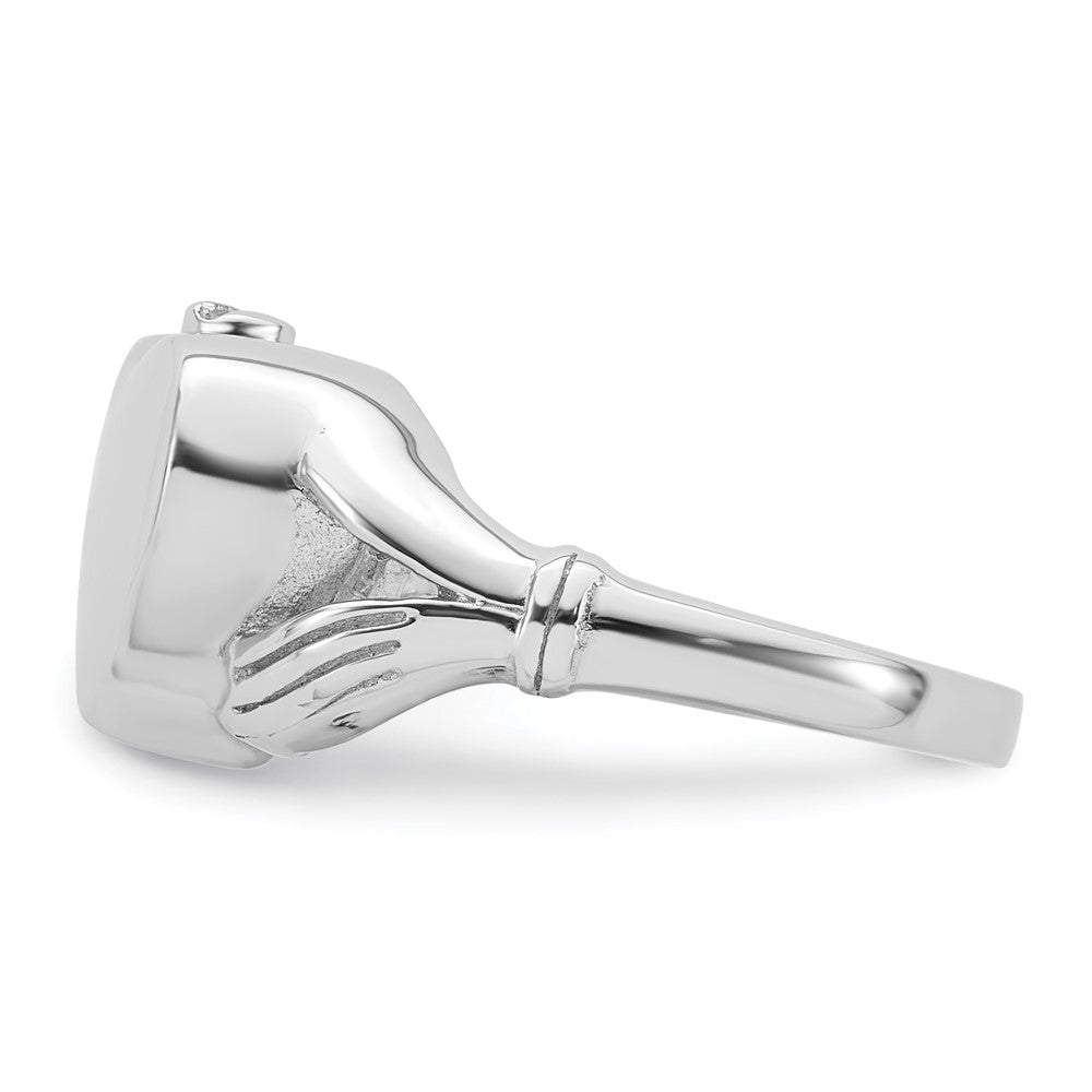 Sterling Silver Rhodium-plated Polished Claddagh Heart Ash Holder Size 7 Ring