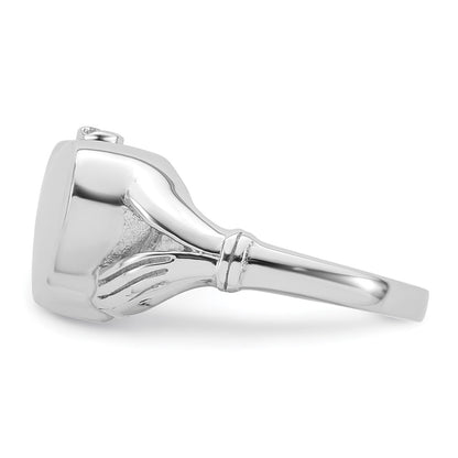 Sterling Silver Rhodium-plated Polished Claddagh Heart Ash Holder Size 7 Ring