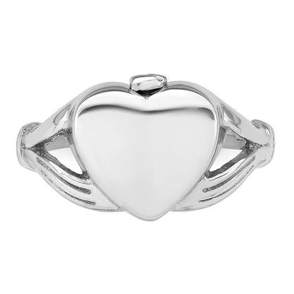 Sterling Silver Rhodium-plated Polished Claddagh Heart Ash Holder Size 7 Ring
