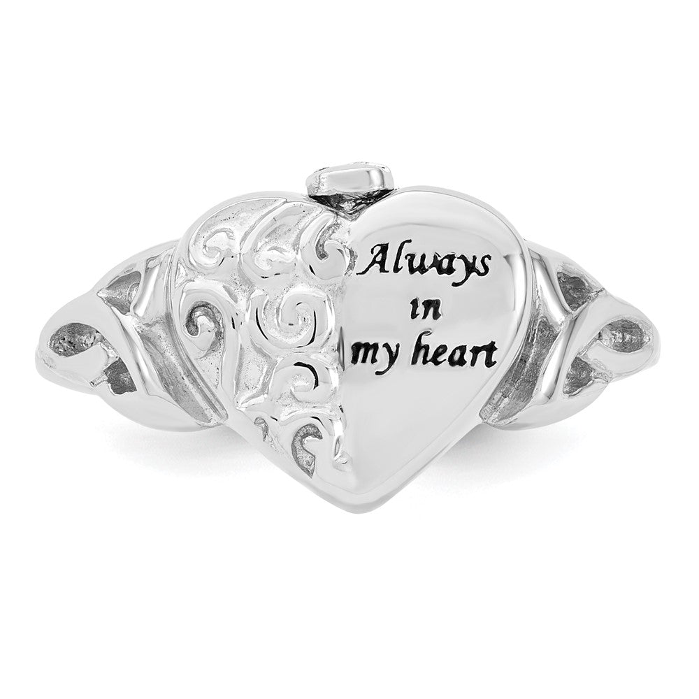 Sterling Silver Rhod-plated Enameled Celtic Knot Heart ALWAYS IN MY HEART Ash Holder Size 7 Ring