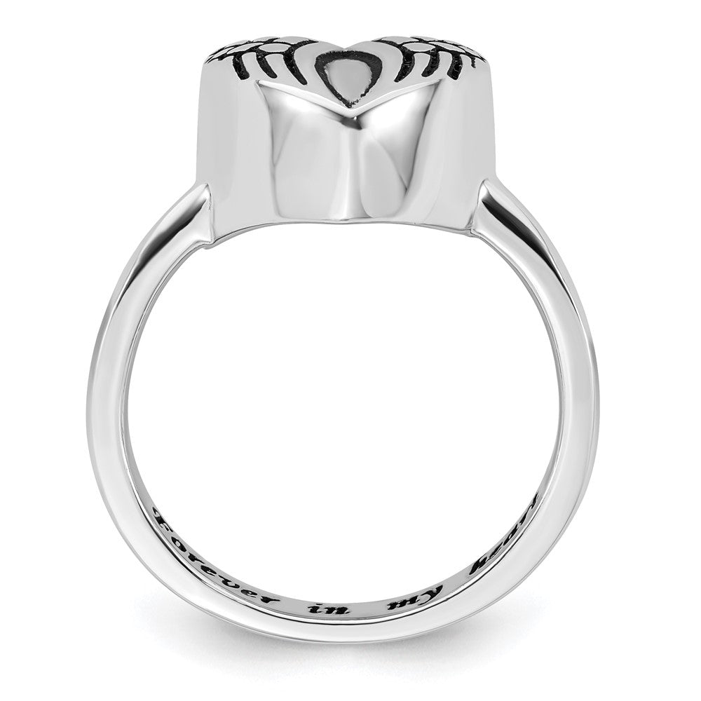 Sterling Silver Rhodium-plated Enameled Heart With Wings FOREVER IN MY HEART (Inside) Ash Holder Size 8 Ring