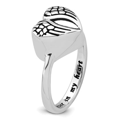 Sterling Silver Rhodium-plated Enameled Heart With Wings FOREVER IN MY HEART (Inside) Ash Holder Size 8 Ring