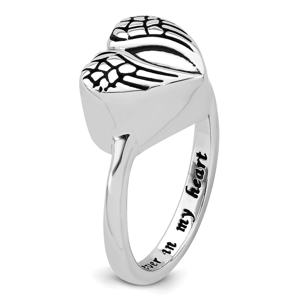 Sterling Silver Rhodium-plated Enameled Heart With Wings FOREVER IN MY HEART (Inside) Ash Holder Size 7 Ring