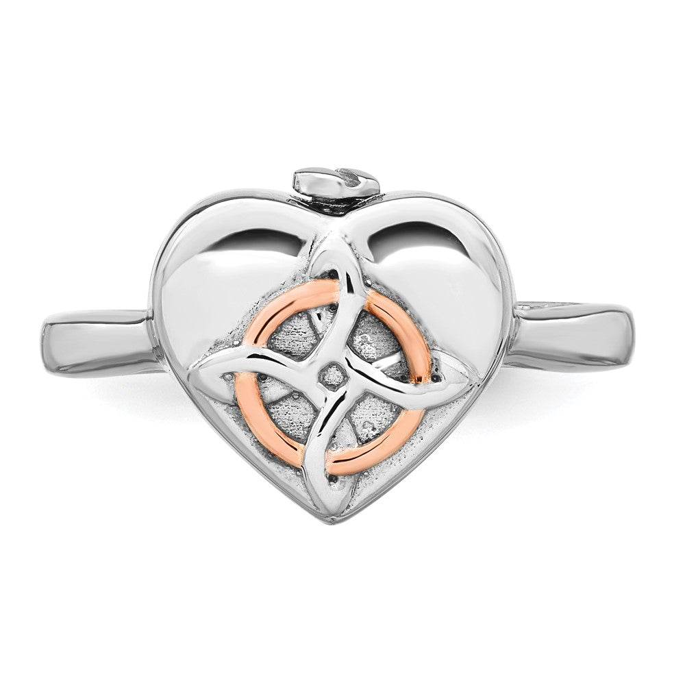 Sterling Silver Rhodium-plated with Rose-tone Circle Celtic Heart I STILL NEED YOU CLOSE TO ME (Inside) Ash Holder Size 6 Ring