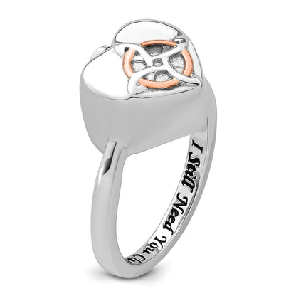 Sterling Silver Rhodium-plated with Rose-tone Circle Celtic Heart I STILL NEED YOU CLOSE TO ME (Inside) Ash Holder Size 6 Ring
