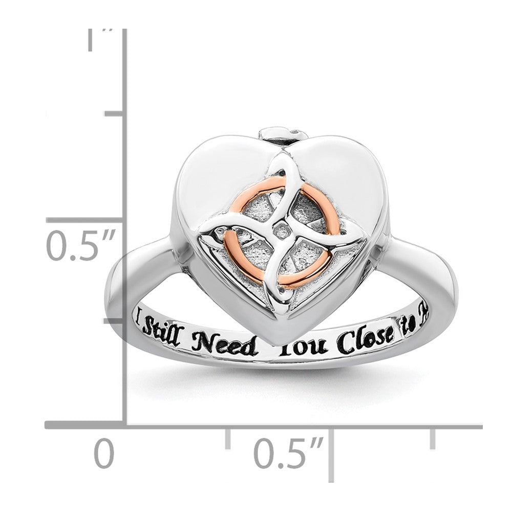 Sterling Silver Rhodium-plated with Rose-tone Circle Celtic Heart I STILL NEED YOU CLOSE TO ME (Inside) Ash Holder Size 8 Ring