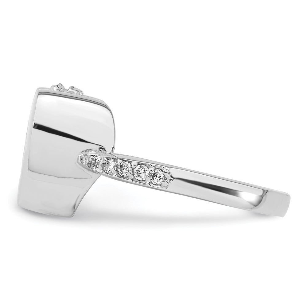 Sterling Silver Rhodium-plated CZ Shank Heart Enameled Paw Print FOREVER IN MY HEART (Inside) Ash Holder Size 8 Ring