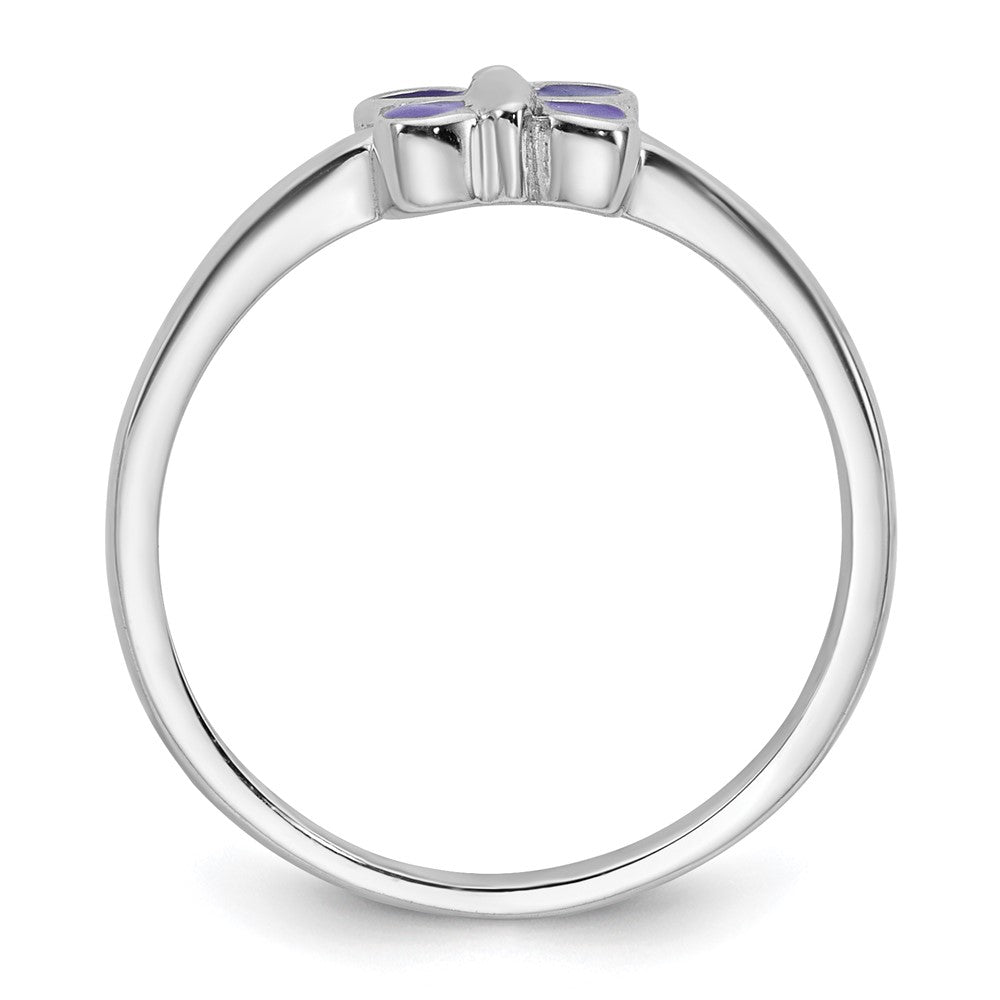 Sterling Silver Rhodium-plated Children's Size 3 Purple Enamel Butterfly Ring