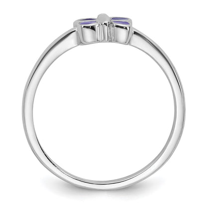 Sterling Silver Rhodium-plated Children's Size 3 Purple Enamel Butterfly Ring