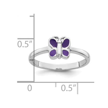Sterling Silver Rhodium-plated Children's Size 3 Purple Enamel Butterfly Ring