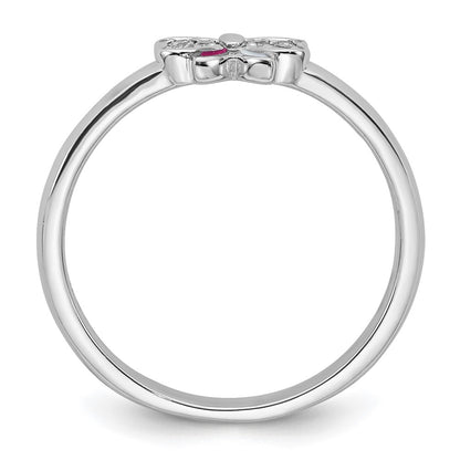 Sterling Silver Rhodium-plated Children's Size 4 Pink CZ with Pink and White Enamel Bow Ring