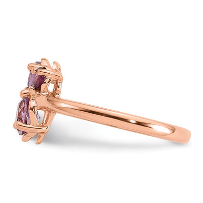 Sterling Silver Rose Gold-plated Polished Round Amethyst, Pink Quartz and Rhodolite Garnet Size 6 Ring
