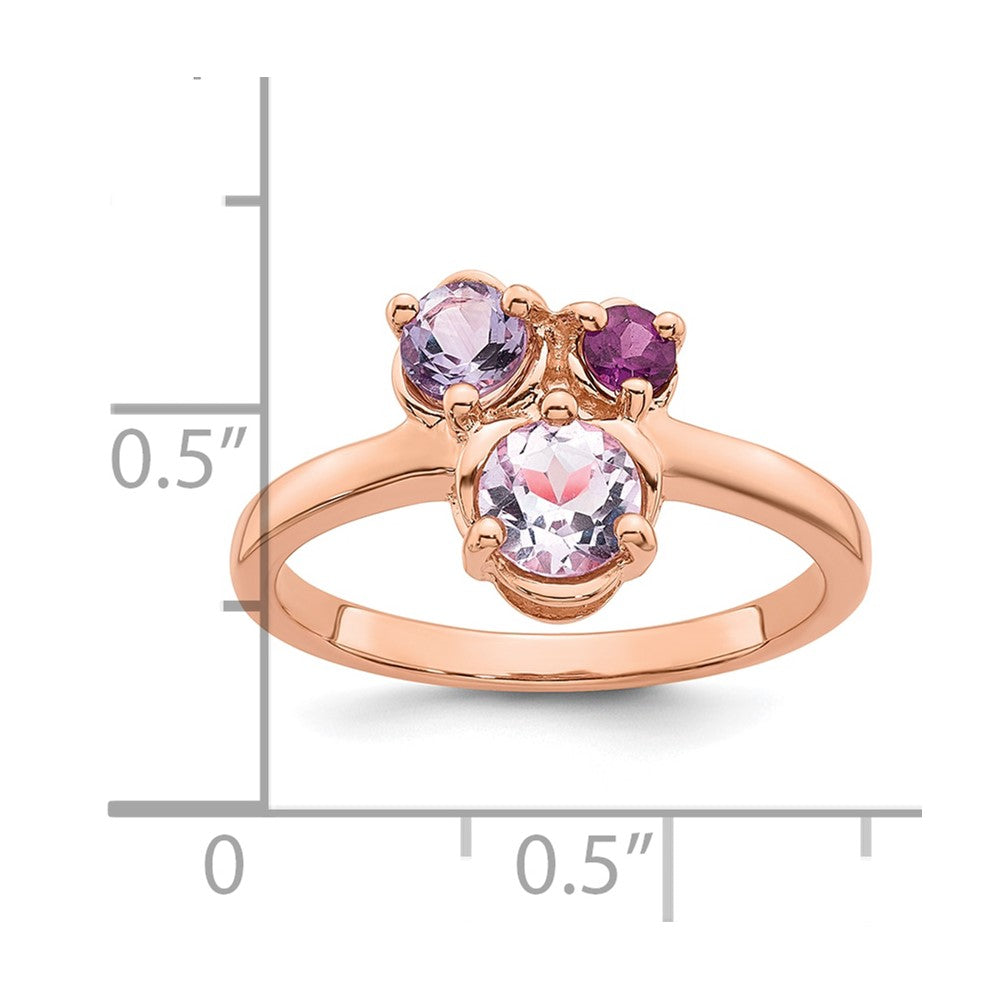 Sterling Silver Rose Gold-plated Polished Round Amethyst, Pink Quartz and Rhodolite Garnet Size 8 Ring