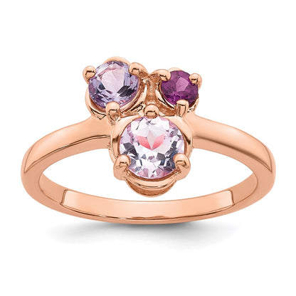 Sterling Silver Rose Gold-plated Polished Round Amethyst, Pink Quartz and Rhodolite Garnet Size 8 Ring
