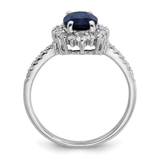 Sterling Silver Rhodium-plated Polished Lab Created Sapphire and CZ Oval Halo Size 8 Ring