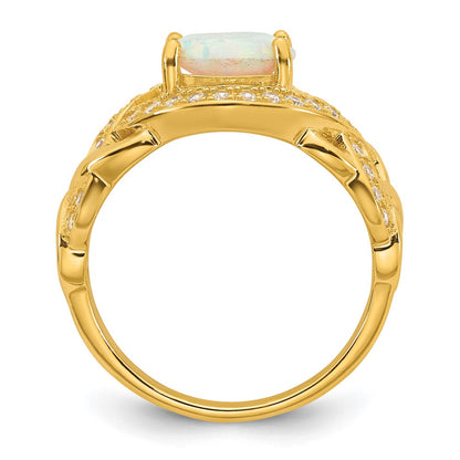 Sterling Silver Gold-tone Polished CZ and Lab Created Opal Size 6 Twisted Ring
