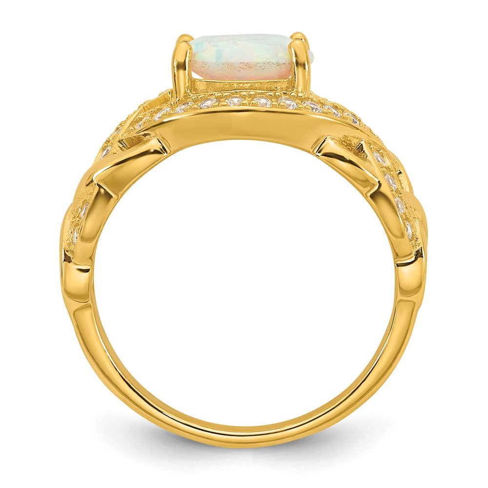 Sterling Silver Gold-tone Polished CZ and Lab Created Opal Size 7 Twisted Ring