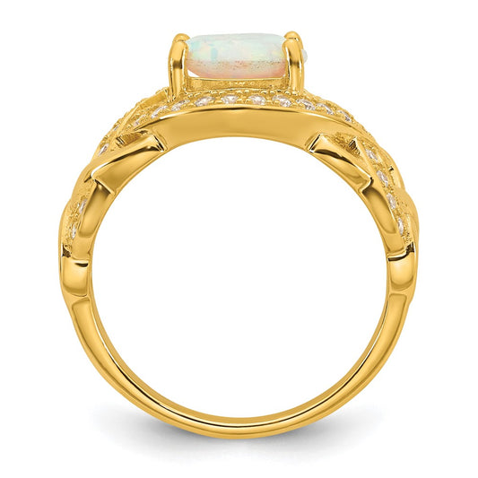 Sterling Silver Gold-tone Polished CZ and Lab Created Opal Size 8 Twisted Ring