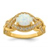 Sterling Silver Gold-tone Polished CZ and Lab Created Opal Size 6 Twisted Ring