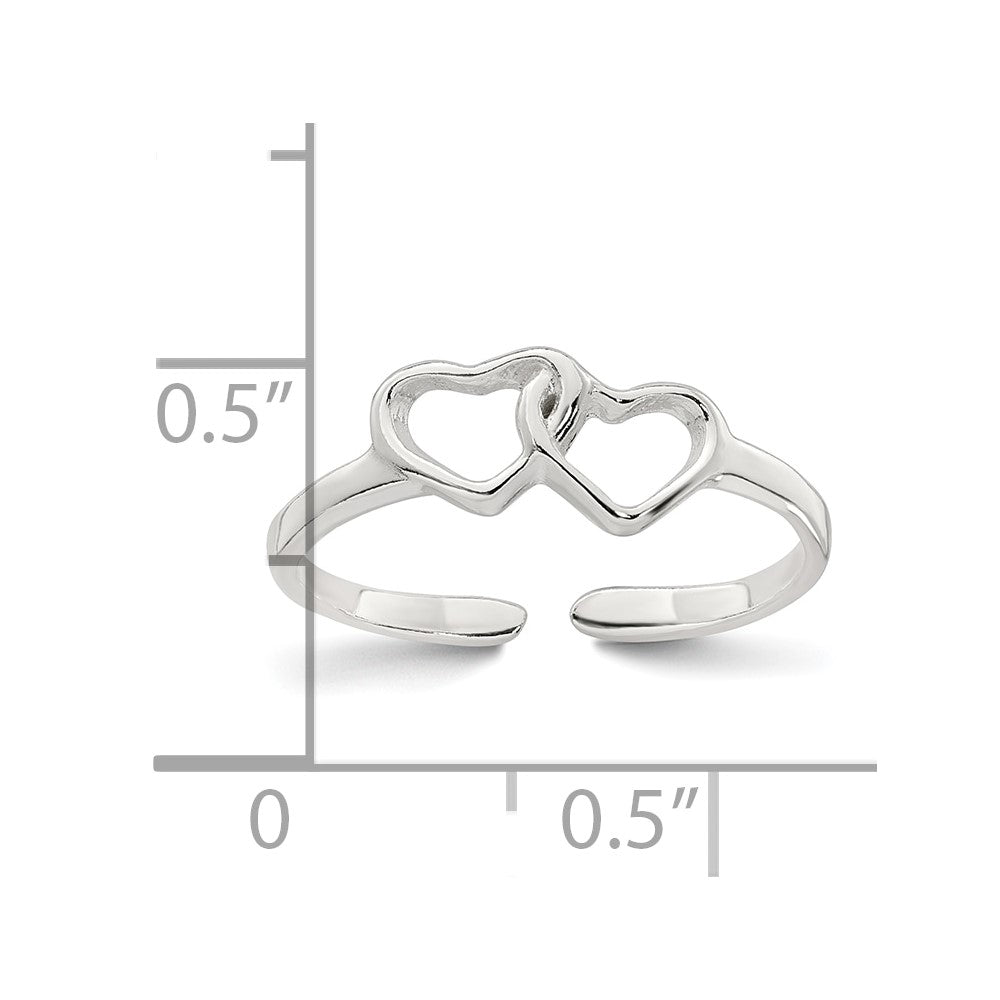 Sterling Silver Polished Interlocking 2-Hearts Toe Ring
