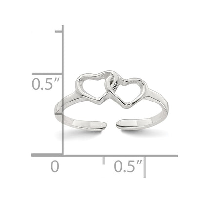 Sterling Silver Polished Interlocking 2-Hearts Toe Ring
