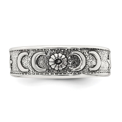 Sterling Silver Polished and Antiqued Moon and Star Toe Ring