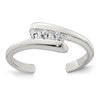 Sterling Silver Polished 3 Stone CZ Bypass Adjustable Toe Ring