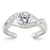 Sterling Silver Polished Fancy CZ Twisted Sides Adjustable Toe Ring