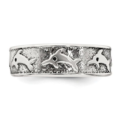 Sterling Silver Polished and Antiqued Dolphin Toe Ring