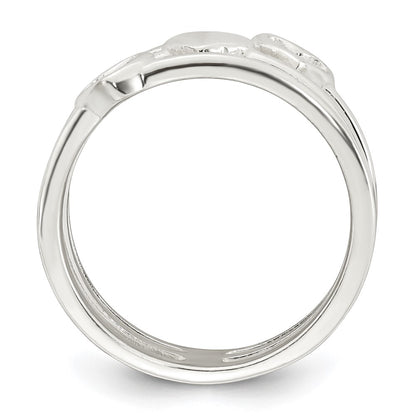 Sterling Silver Polished Hearts Three Band Size 7 Ring