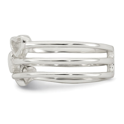 Sterling Silver Polished Hearts Three Band Size 7 Ring
