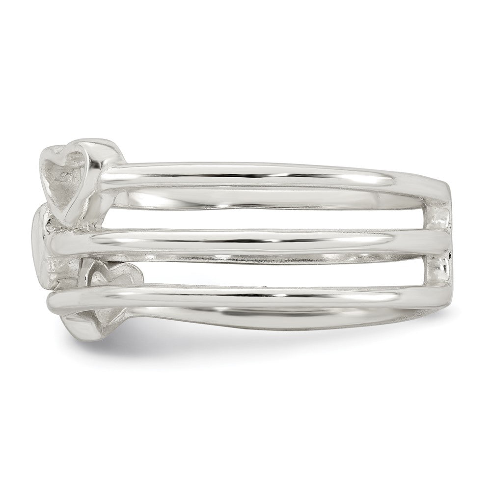 Sterling Silver Polished Hearts Three Band Size 8 Ring