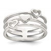 Sterling Silver Polished Hearts Three Band Size 7 Ring
