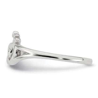Sterling Silver Polished Interlocking Hearts With Crown Ring