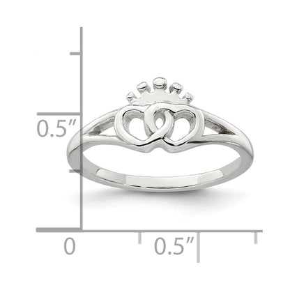 Sterling Silver Polished Interlocking Hearts With Crown Ring