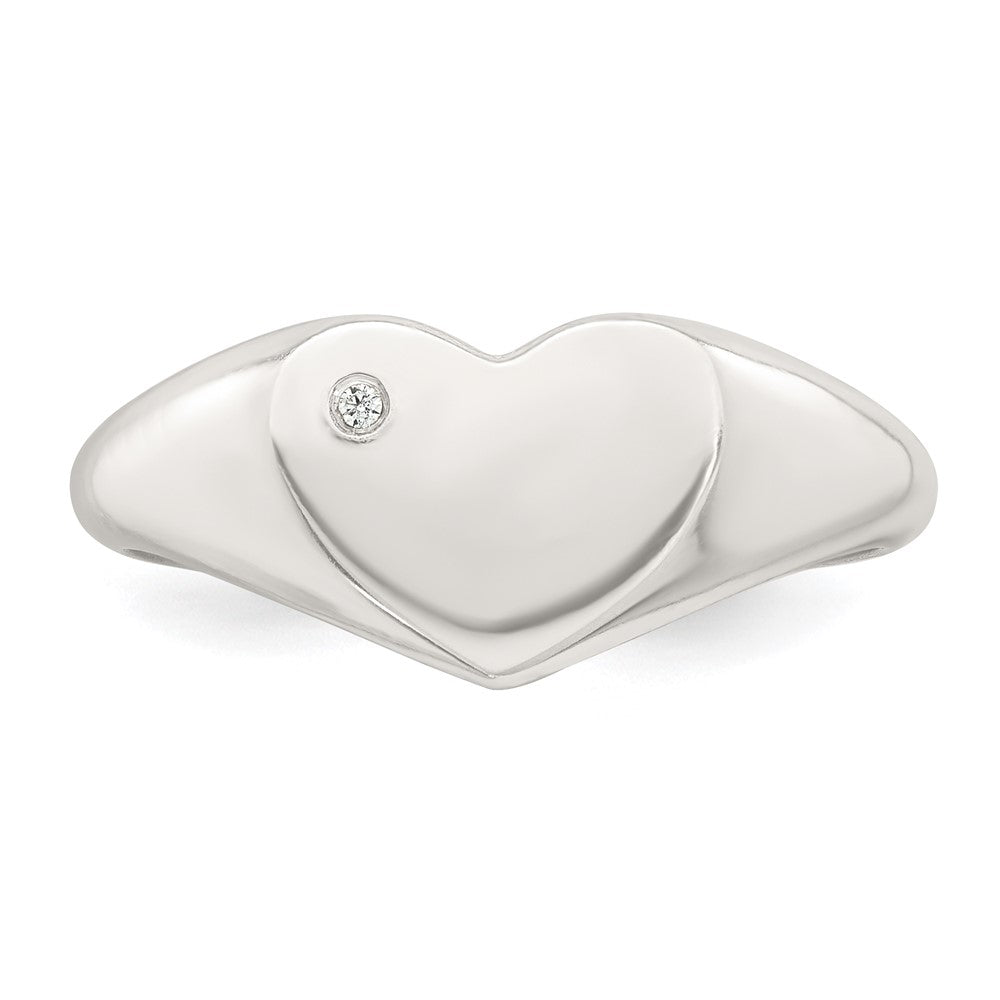 Sterling Silver Polished White CZ Heart Size 7 Signet Ring