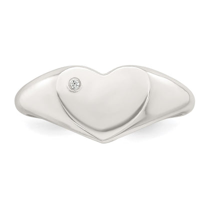 Sterling Silver Polished White CZ Heart Size 7 Signet Ring