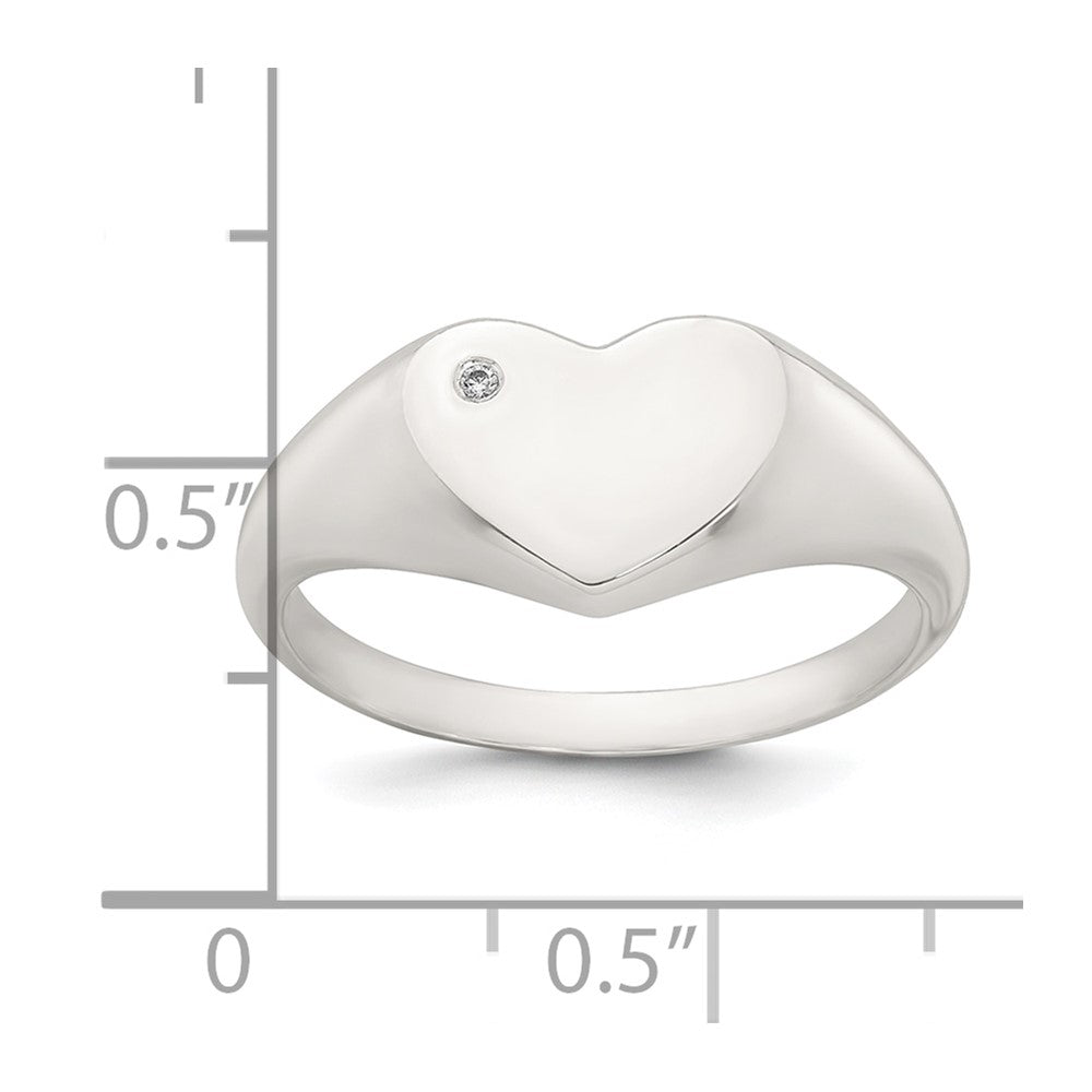 Sterling Silver Polished White CZ Heart Size 6 Signet Ring