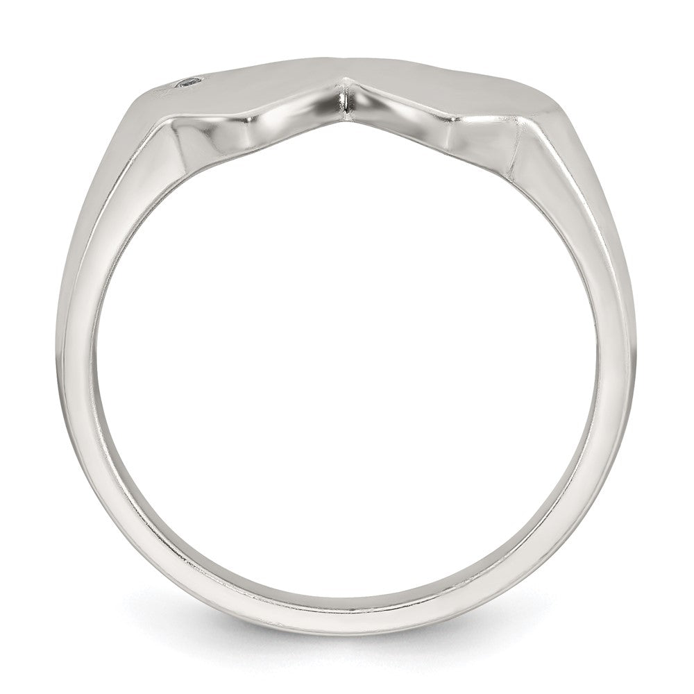 Sterling Silver Polished White CZ Double Heart Size 7 Signet Ring