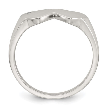 Sterling Silver Polished White CZ Double Heart Size 7 Signet Ring