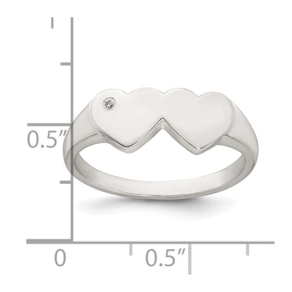 Sterling Silver Polished White CZ Double Heart Size 6 Signet Ring