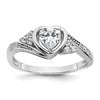 Sterling Silver Rhodium-plated Polished Fancy CZ Center Heart Size 7 Ring