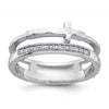 Sterling Silver Rhodium-plated Polished CZ and Hammered Cross Double Band Size 7 Ring